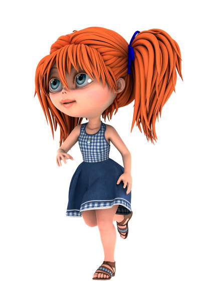 3D rendering of a cute cartoon little girl isolated on white background