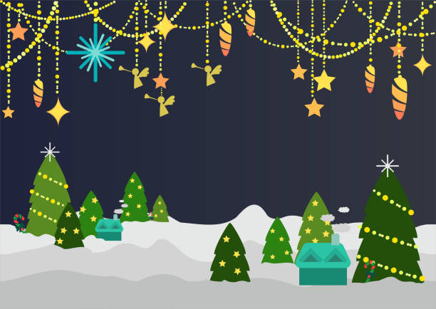 ilustrações de stock, clip art, desenhos animados e ícones de silent night theme cartoon style christmas background. on that night the star shine, angels sing, glitter glowing in the sky, celebrate in the heaven sky - silent night illustrations