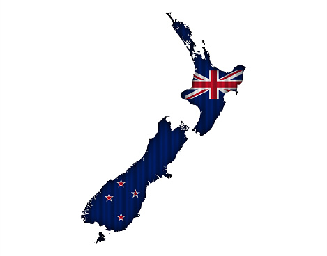 Map and flag of New Zealand on corrugated iron