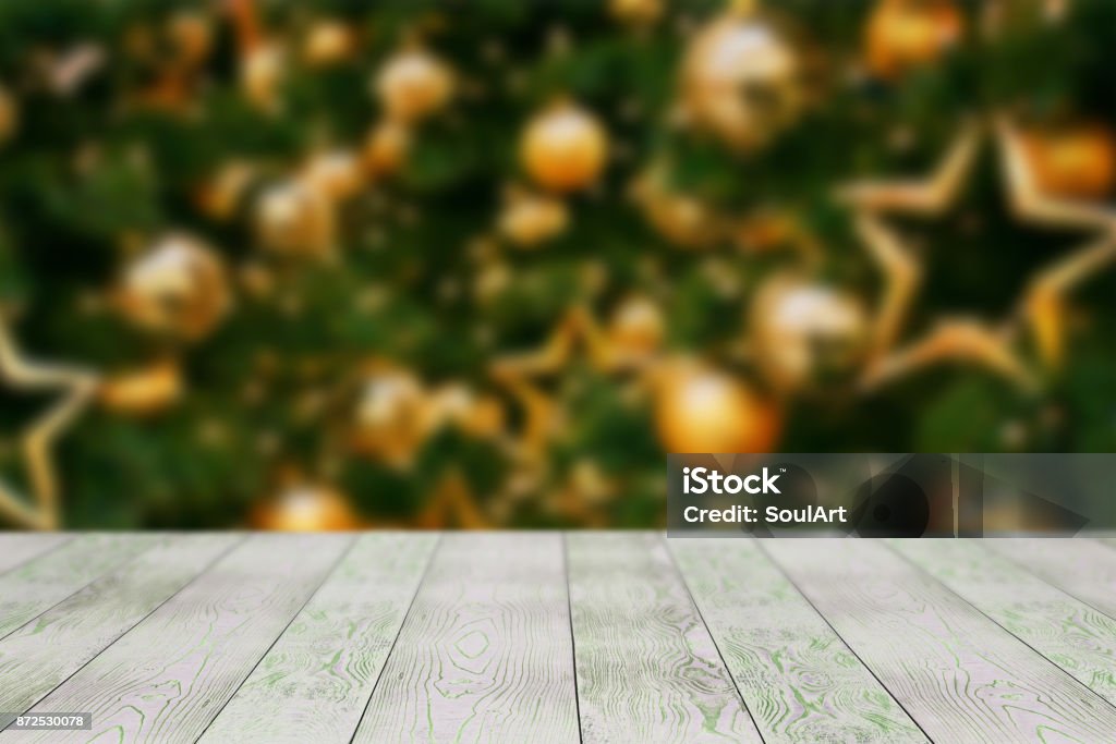 Empty wooden desk. Winter holidays Background. As stage template to your showcase. Beach Stock Photo