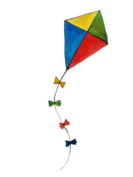 Colorful Flying Kite Hand Drawn Watercolor Illustration Stock Illustration  - Download Image Now - iStock