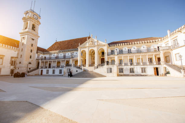 Coimbra city in Portugal View on the courtyard of the old university with university tower in Coimbra city during the sunset in the central Portugal coimbra city stock pictures, royalty-free photos & images