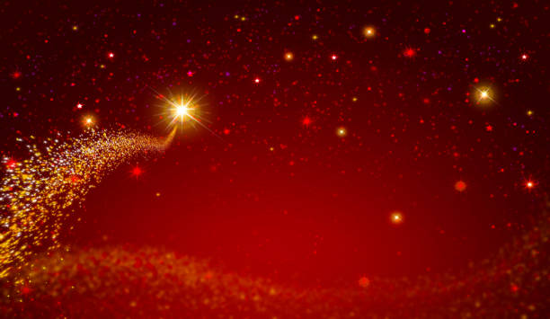 Christmas star and red abstract sky Red abstract background with stars. Red sky background and Christmas star . schmuckkörbchen stock illustrations