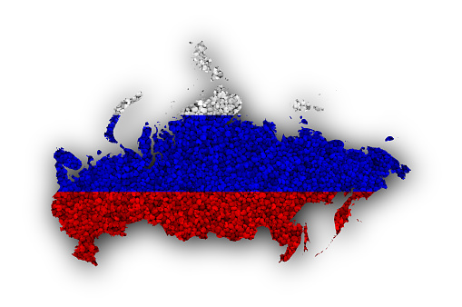Map and flag of Russia on poppy seeds