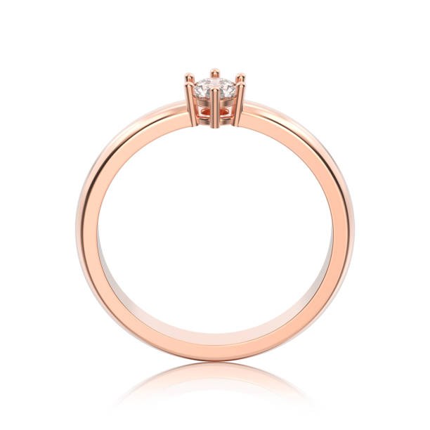 istock 3D illustration isolated rose gold traditional solitaire engagement diamond ring with reflection 872537358