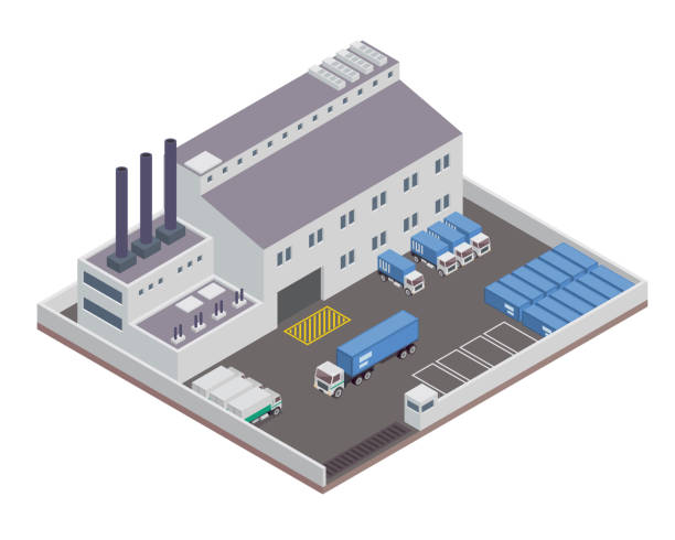 Modern Isometric Industrial Factory and Warehouse Logistic Building Illustration Modern Isometric Industrial Factory and Warehouse Logistic Building, Suitable for Diagrams, Infographics, Illustration, Game Assets, And Other Graphic Related Assets isometric factory stock illustrations