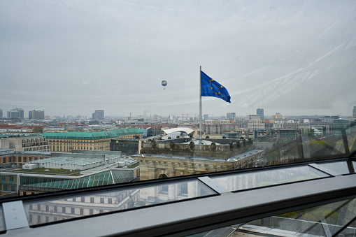 Berlin, Germany - April 4, 2017: View from German Reichstag building in Berlin on a cloudy day