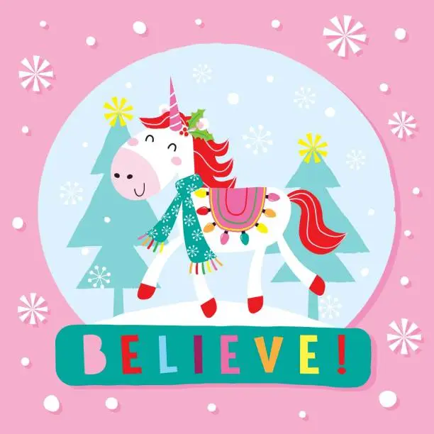 Vector illustration of Christmas Unicorn