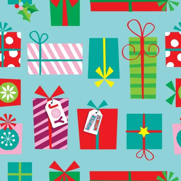 Vector illustration of Christmas gifts seamless pattern