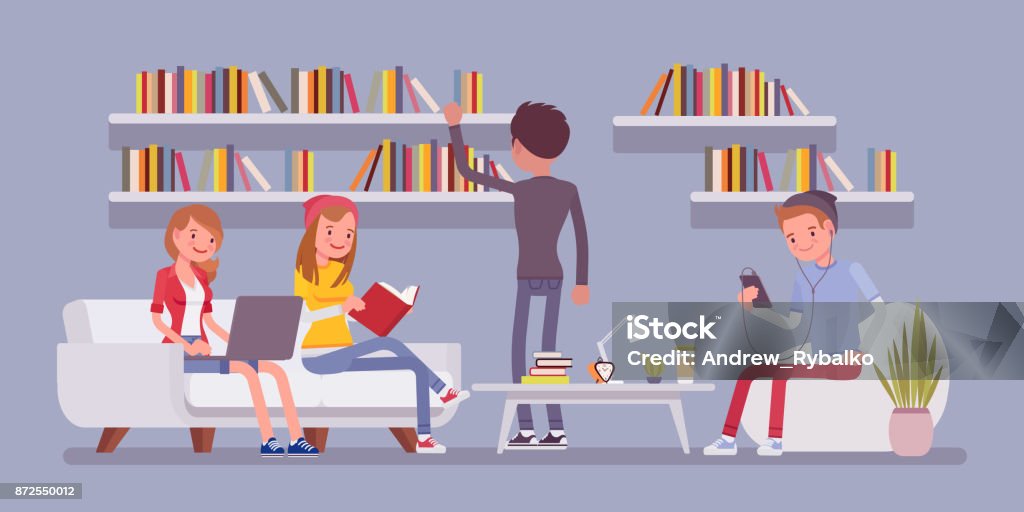 Library Community Cartoonized Public Library People Stock Illustration - Download Image Now ...