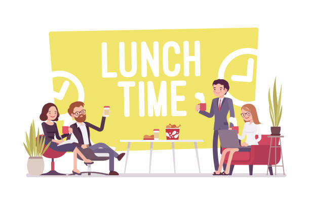 Lunch Time In The Office Stock Illustration - Download Image Now - Lunch,  Lunch Break, Working - iStock