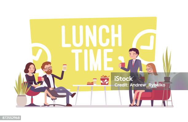 Lunch Time In The Office Stock Illustration - Download Image Now - Lunch, Office, Lunch Break