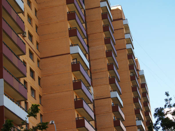 New red brick multistorey residential building stock photo