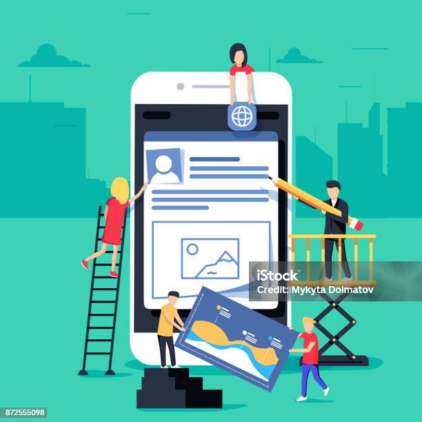 Small People Character Decorated Mobile Technology Vector Concept Illustration Flat Design Stock Illustration - Download Image Now