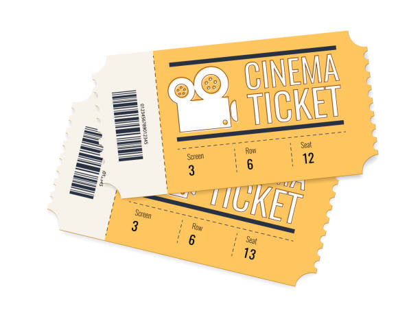 illustrazioni stock, clip art, cartoni animati e icone di tendenza di due biglietti vettoriali per il cinema isolati su sfondo bianco. illustrazione realistica della vista frontale. - ticket movie theater movie movie ticket