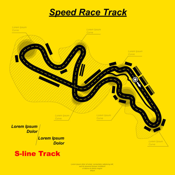 Speed race background Speed race map silhouette with text and signs motor racing track stock illustrations