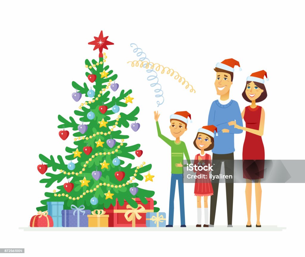 Ilustración de Familia Feliz Celebra La Navidad Ilustración De Personajes  De Dibujos Animados Personas y más Vectores Libres de Derechos de Familia -  iStock
