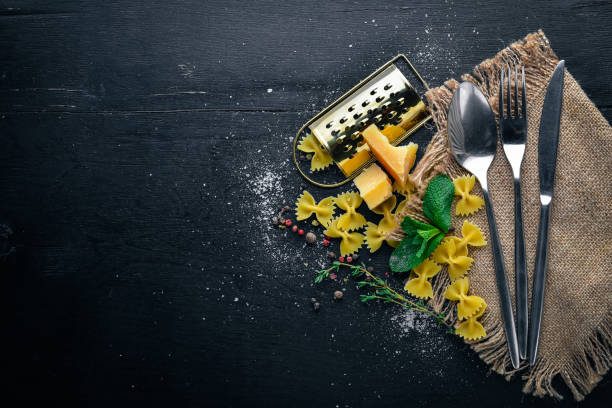 Cooking. Italian cuisine. Top view. Free space for text. On a wooden background.