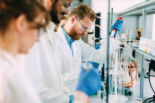 istock Group of chemistry students working in laboratory 872561992