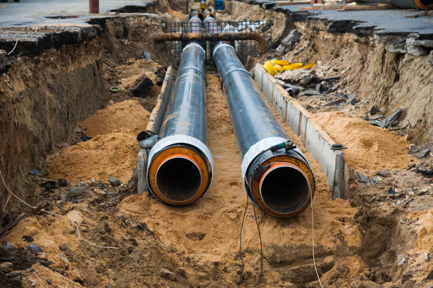 istock Laying new pipes in the trench 872572304