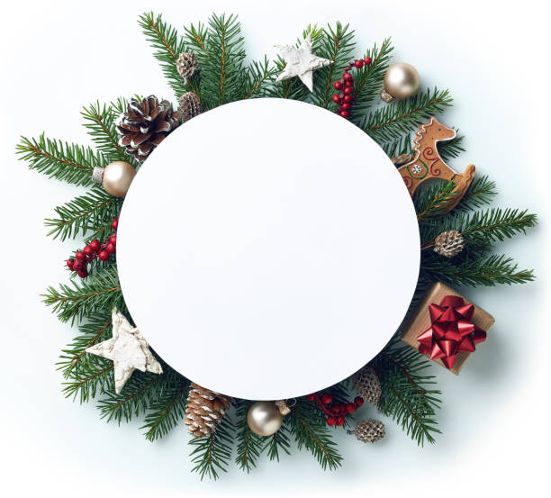 istock Frame of Christmas tree branches and decorations 872572742