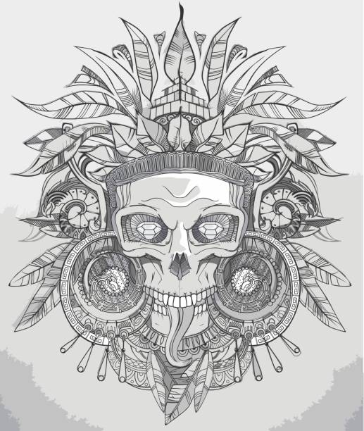 ilustraciones, imágenes clip art, dibujos animados e iconos de stock de indian cráneo ilustración vectorial - dibujos de aztecas