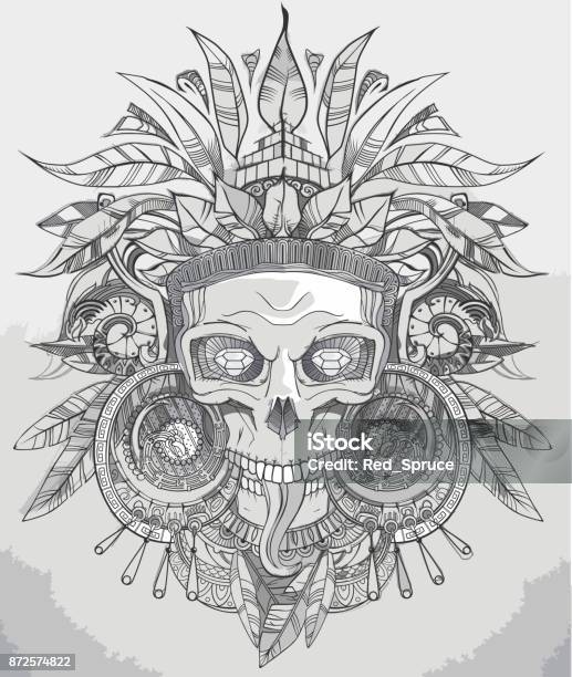 Indian Skull Vector Illustration Stock Illustration - Download Image Now - Aztec Civilization, Skull, Illustration