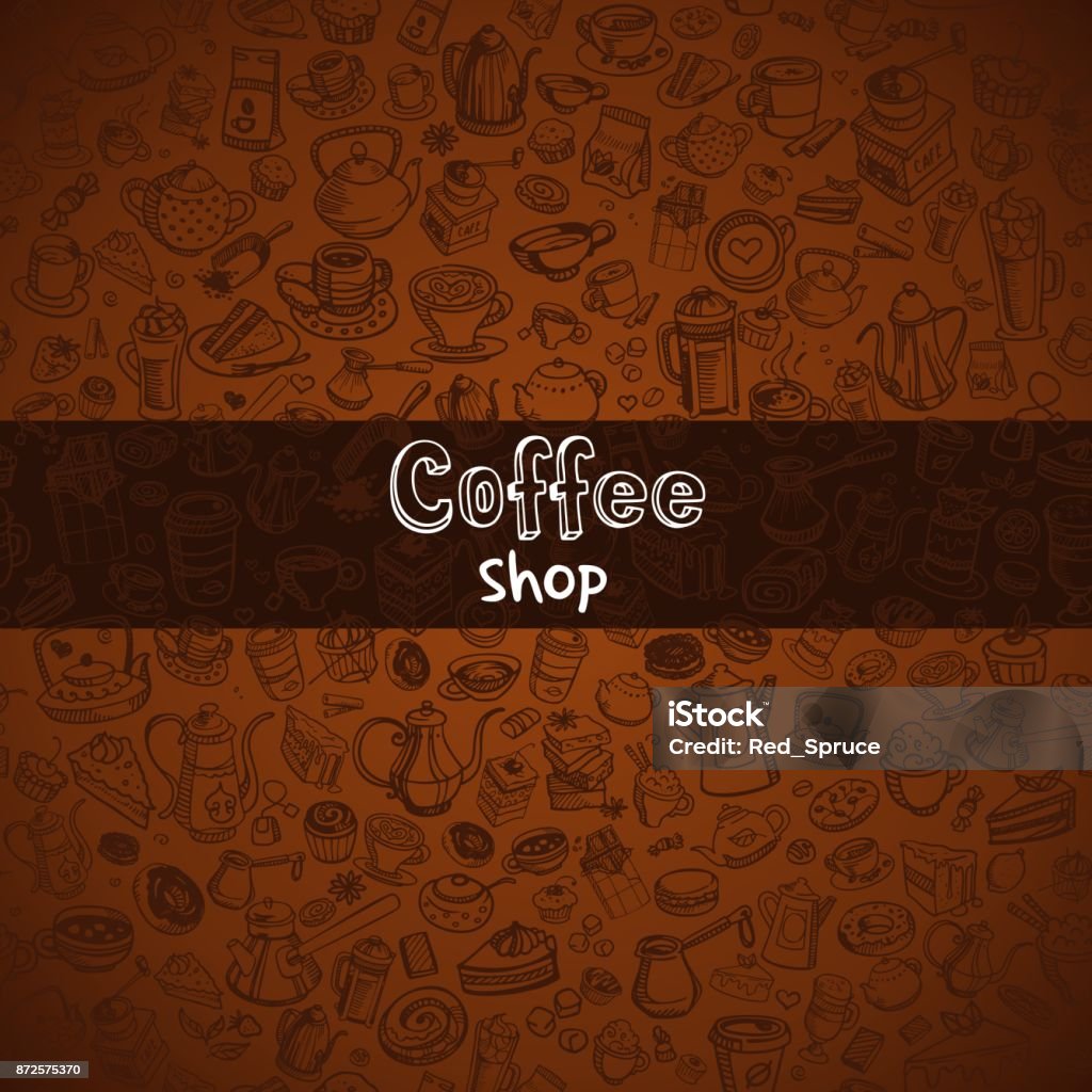 hand drawn coffee background background with hand drawn coffee and confectionery, vector Coffee - Drink stock vector