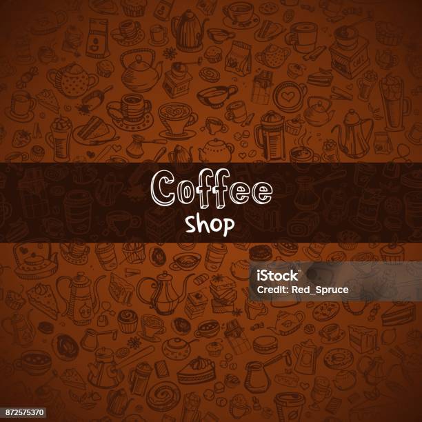 Hand Drawn Coffee Background Stock Illustration - Download Image Now - Coffee - Drink, Art, Bag