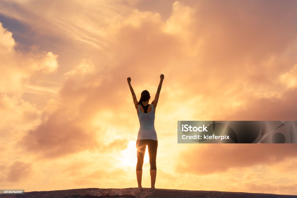 Winner Woman celebrating her goals. Successful concept. Winning Stock Photo