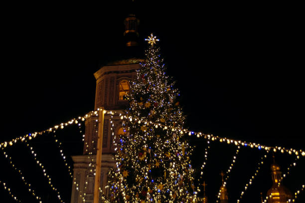 Celebrating Christmas and New Year, a lot of light decorations
