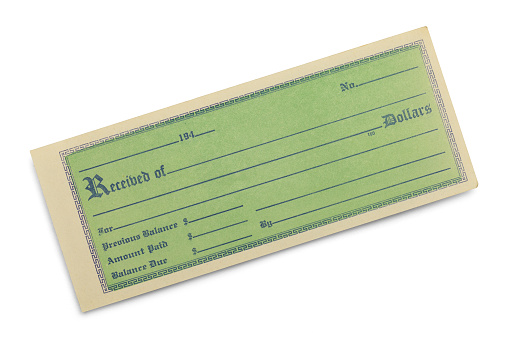 Vintage Green Receipt Isolated on a White Background.
