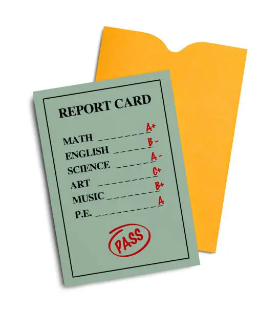 School Report Card Isolated on a White Background.