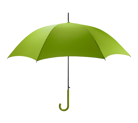 Bright Green Umbrella Side  View Isolated on White Background.