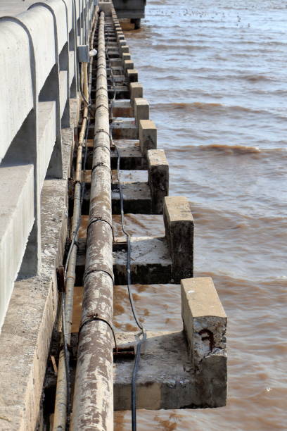 istock The old pipe beside the bridge on the sea. 872597186