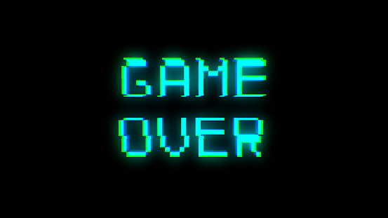 Game over text with bad signal. Glitch effect. 3d rendering