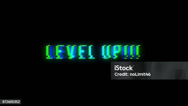 Photo libre de droit de Level Up Texte Avec Mauvais Signal Effet De Glitch banque d'images et plus d'images libres de droit de Console de jeu