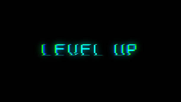 istock Level UP text with bad signal. Glitch effect 872605440