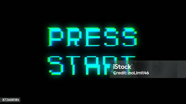 Press Start Text With Bad Signal Stock Photo - Download Image Now - Video Game, Beginnings, Match - Sport