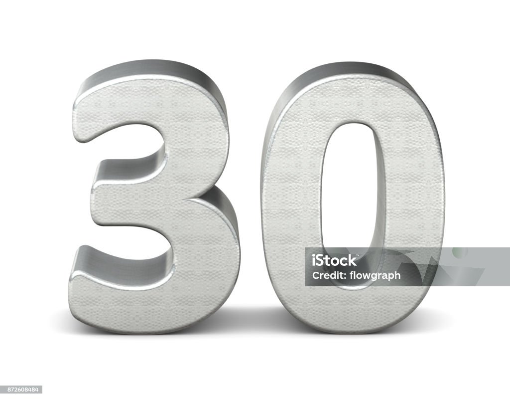 30 number 3d silver structure 3d rendering Number 30 Stock Photo