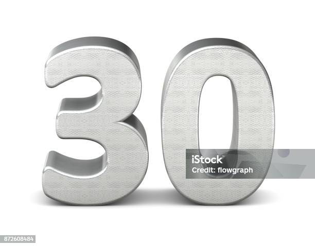 30 Number 3d Silver Structure 3d Rendering Stock Photo - Download Image Now - Number 30, 30-34 Years, Three Dimensional