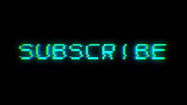 istock Subscribe text with bad signal. Glitch effect 872608584