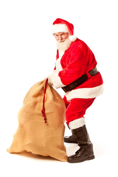 istock Santa Claus with Christmas Gift Bag on White Background 872614578