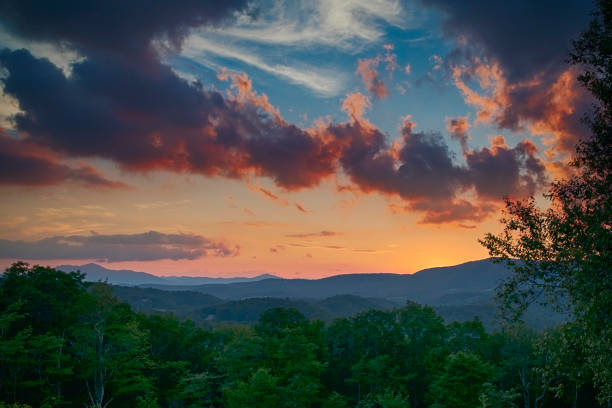 Colorful sunset on the Blue Ridge Parkway near Blowing Rock, North Carolina.