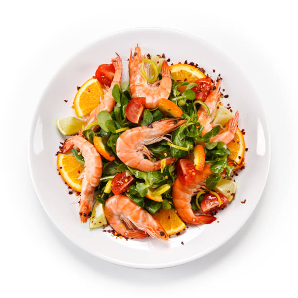 Shrimps with rice noodles and vegetables