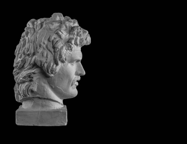 White plaster bust sculpture portrait of a young man with a mustache