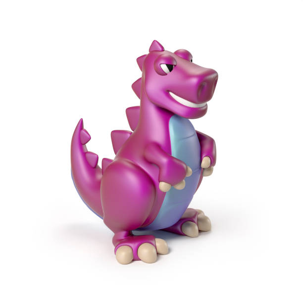 lila t-rex dinosaurier spielzeug 3d-rendering isoliert auf weißem hintergrund - dinosaur toy dino monster stock-fotos und bilder