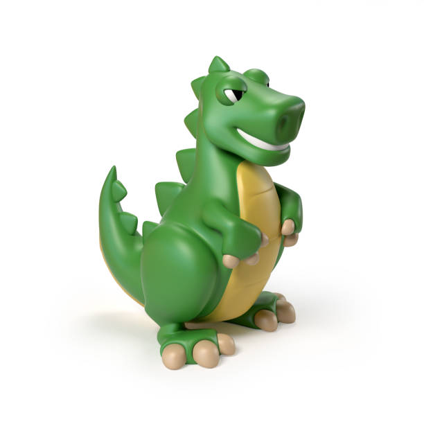 green t rex dinosaurier spielzeug 3d rendering isoliert abbildung auf weißem hintergrund - dinosaur toy dino monster stock-fotos und bilder