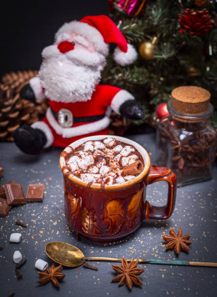 istock hot cocoa with marshmallow in a brown ceramic mug 872638282