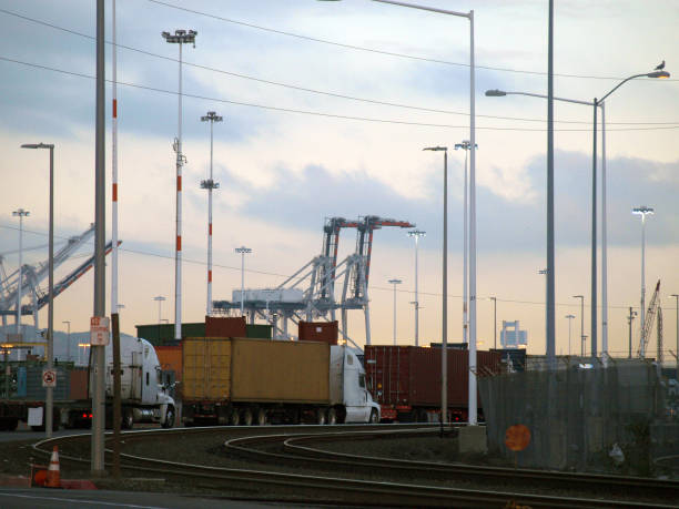 istock Port of Oakland, cranes and a train 872642452